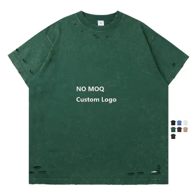 Custom Print Pod 300g Cotton Designer Oversize Streetwear T Shirt Vintage Distressed Acid Washed Men's T-shirt for Women