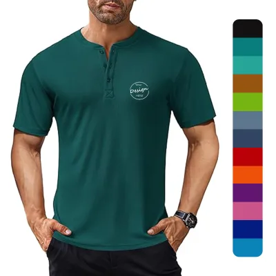 Custom Logo Men's Casual Style Three Button T Shirts Sustainable Blank Slim Fit Short Sleeve Henley Shirt for Men