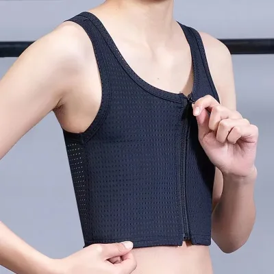 OEM Service Flat Breast Slim Shaper Breathable Mesh Undershirt S-4XL Zipper Bandage Tank Tops Tomboy Trans Chest Bin