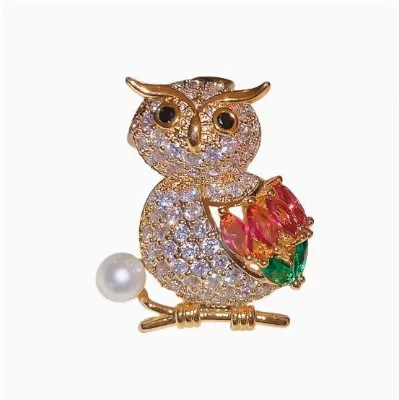 Fancy Day Wholesale Unique Owl Brooch Crystal Animal Safety Pin Owl Brooch for Women Badge Corsage Coat Suit Accessories