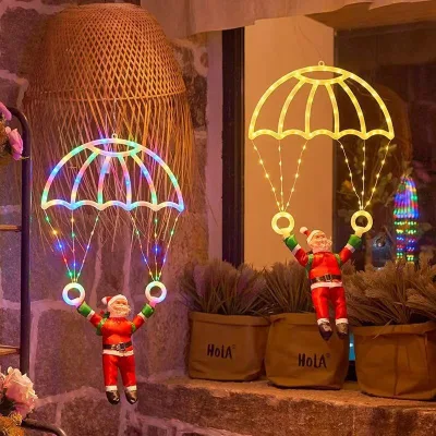 LED Christmas Parachute String Lights Indoor Outdoor Santa Claus-themed Letter Lights Remote Control 8 Modes USB-powered PVC