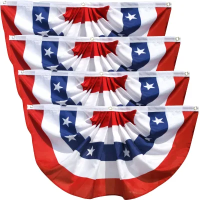American Pleated Fan Flag Red White Blue Star Panel Patriotic USA Bunting Half Circle Flag for Porch Railing Fence Balcony Decor