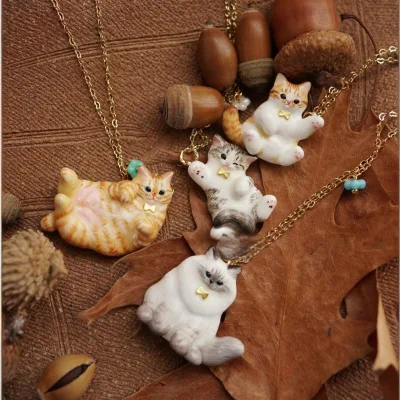Hot Selling Animal Series Cat Enamel Necklace Gold Plated Long Lasting Color Cute Pet Pendant Necklaces for Girls