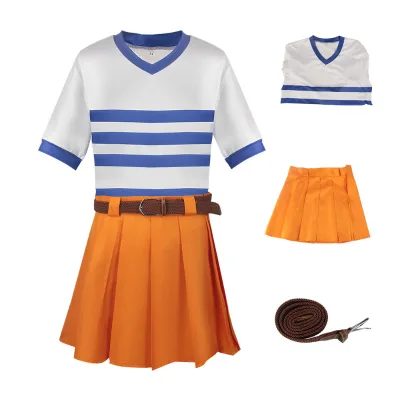 Baige New Update Anime Cosplay Costume Dress T-shirt Pleated Skirt Role Play Nami Cos Halloween Party Outfits for Girl