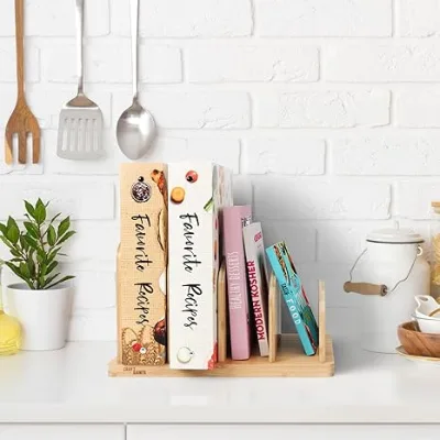 Wooden Eco-Friendly Classic Bookends Home Decorative Living Room Organizer Tabletop Recipe Book and Food Rack