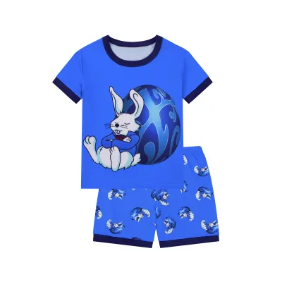 Kids Bunny Print Fashion Set Summer Short Sleeve Set Easter Rabbit Egg Print Kids Loungewear