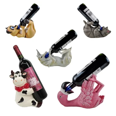 Hand Painted Custom Animal Shape Polyresin Wine Bottle Holder Home Decor Gifts-Featuring Unicorn Dog Cat Elephant Skull