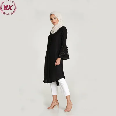 Best Quality Muslim Dress Girls and T Shirt Islamic Blouse Embroidery Plain Wholesale Lace Tops Woman