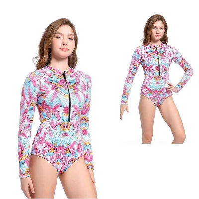 Wholesale Print Long Sleeve Swimwear Women One Piece Bikinis Sexy 3mm Neoprene Wetsuit Sufing Swimsuit