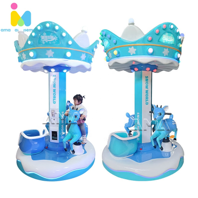 AMA Merry Go Round Mini Kids Caballo De Carrusel Carousel With 3 Seats Coin Operated Carousel Carnival Ride