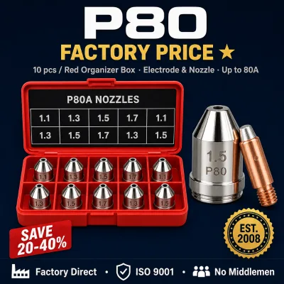 P80 Plasma Cutting Nozzle Tip 1.1mm 1.3mm 1.5m 10pcs Copper CuCrZr Plasma Cutter Accessories Tips China Factory Direct Whosale