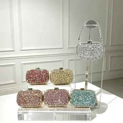 Latest Rectangular Sparkling Broken Rhinestone Ladies Evening Clutch Bag, Mini Cosmetic Lipstick Handheld Party Purse