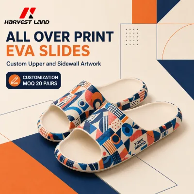Custom Full Print EVA Slides All Over Graphic One Band Sandals Private Label Summer Slippers Wholesale Footwear