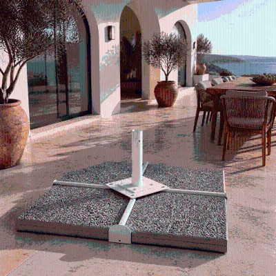 Marble Stone Look Umbrella Base Weighted Concrete Stand with Stainless Steel Pole Holder for Villa & Terrace