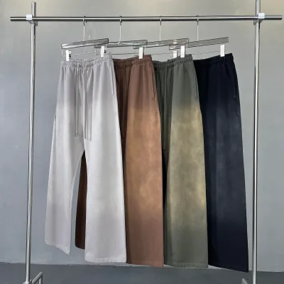 Wholesale Custom Logo Men's 460gsm 100% Cotton Mid Straight Distressed Sweatpants Drawstring Retro Casual Loose OEM Service