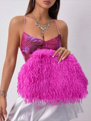 Hot Sale Multi-color Shaggy Faux Fur Clutch Bag Fluffy Fringe Evening Handbag Women Party Wedding Casual Purse Wholesale