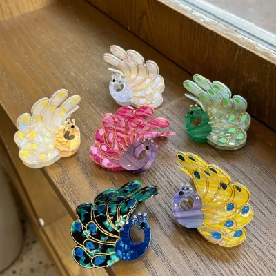 Cute Colorful Cellulose Acetate Hair Claw Clips New Sweet Peacock Hair Accessory for Hair Decoration