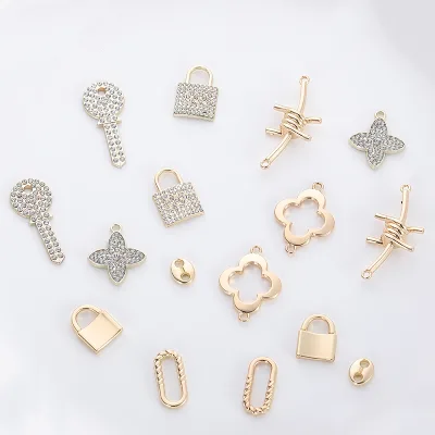 Wholesale Custom Shiny Rhinestone Crystal Key Charms Zinc Alloy Charms Pendant for Bracelet Necklace Making