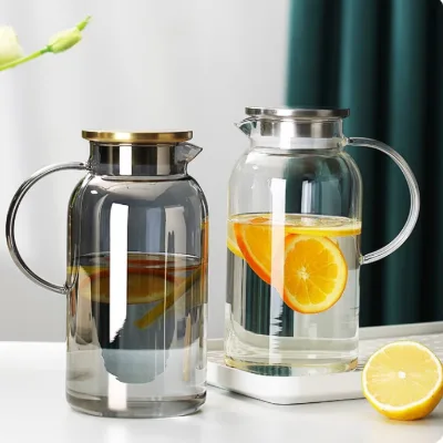 Large Capacity Grey Clear Glass Water Pitcher With Stainless Steel Lid