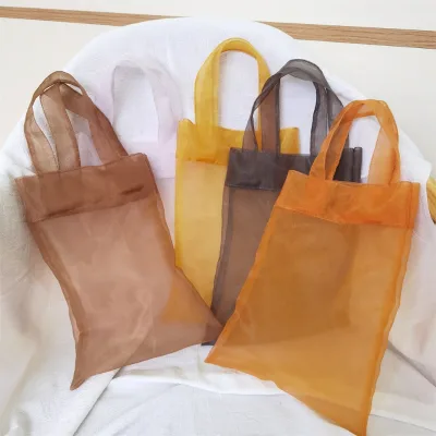 CH Custom Logo Blank Reusable Grocery Organza Shopping Bag Eco Friendly Simple Organza Tote Bag for Gift Festival
