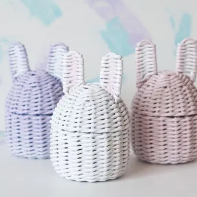 Handwoven Easter Egg Baskets Bunny Flower Girl Cute Basket for Small Gifts Rabbit Box with Lid Wholesale