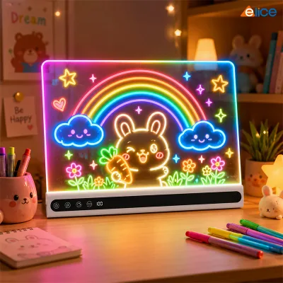 Hot Sale Factory Direct Sale RGB Night Light 14 Light Modes White Noise Rechargeable Erasable Acrylic LED Drawing Board
