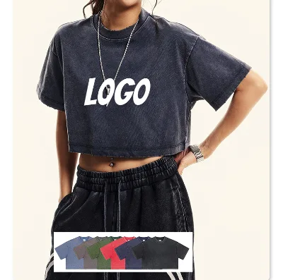 High Quality 260gsm 100% Cotton Breathable Loose Fit Vintage Women's Distressed Summer Acid Washed Crop Top Tee