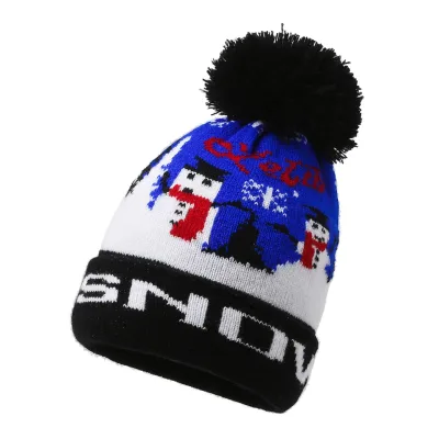 Custom Christmas Santa Beanies Hat for Adults Acrylic Percale Jacquard Hand Embroidered Pom Pom Digital Printed Letter Pattern