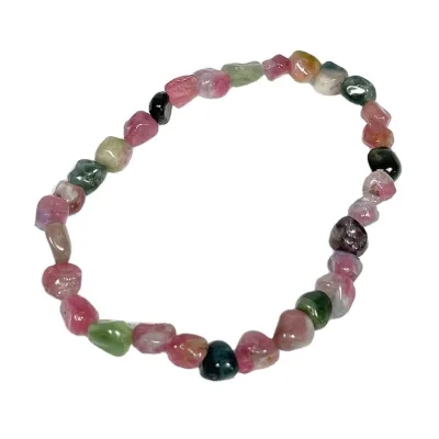 Fine Jewelry Natural Colorful Healing Crystal Tumbled Nugget Bracelet 6-8mm Watermelon Tourmaline Bracelet