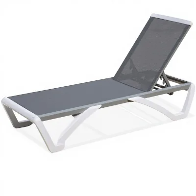 Adjustable Outdoor Chaise Lounge Chair with Durable Aluminum Frame Weather Resistant Plastic Slats for Pool Deck & Lawn Patio