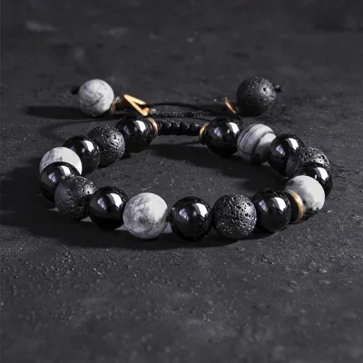 Valentine's Day Gift Rock Lava Stone Adjustable Beaded Bracelet Natural Stone Woven Bracelet Handmade