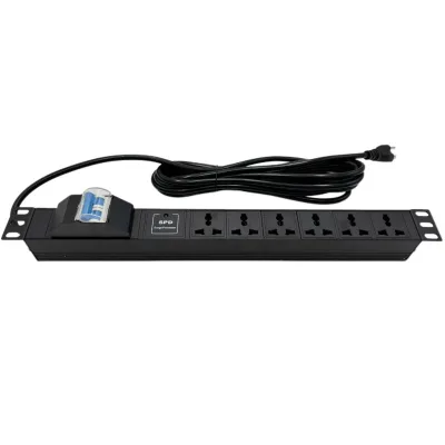 Universal 6-Way Power Distribution Unit with Extension Socket 2P Circuit Breaker 15ft Input Cord Plastic Construction