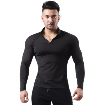 Fitness Workout Gym Half Turtleneck Long Sleeve Shirt Sports Full Sleeve T Shirt for Men