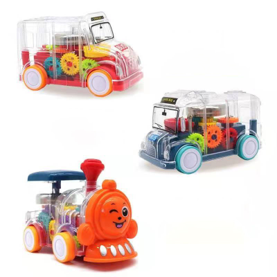Wholesale Inertial Gear Music Lighting Electric Transparent Bus Toy Train Battery Toddler Toys Trains