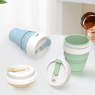 Wellfine Portable Silicone Foldable Personalize Reusable Collapsible Travel Coffee Water Cup Folding Outdoor Camping Travel Mug