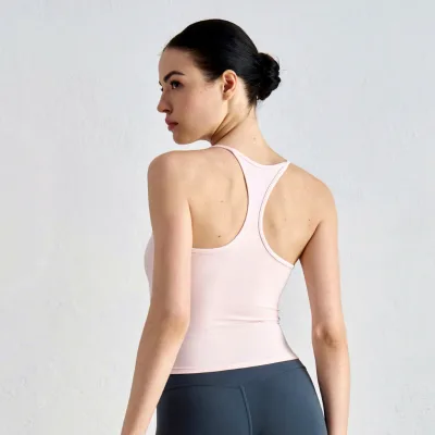 Womens Seamless Workout Top Padded Yoga Gym Tank Sleeveless Running Shirts Racerback With Built in Bra Activewear
