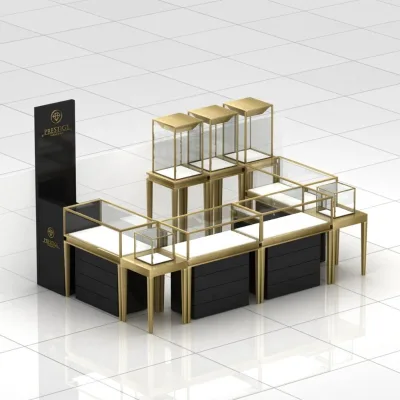 Fashion Jewellery Store Furniture Stainless Steel Display Cabinet Glass showcase Counter Shopping Jewelry Mall Kiosk