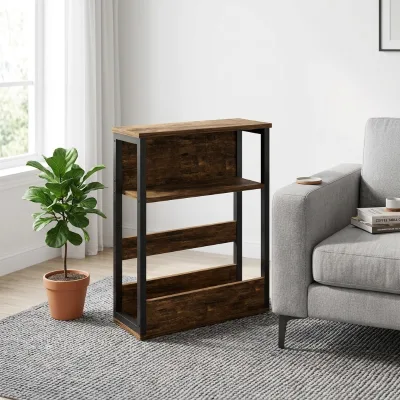 Convenience Metal Wood Side End Table with Shelf Wood Side Table for Living Room