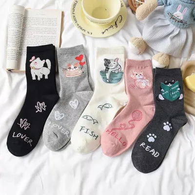 Funny Cute Cat Socks Women's Mid-length Socks Cartoon Creative Graffiti Autumn Winter Personality Women's Socks