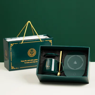 Coffee Cup Drinking Cup Ceramic Mug Green With Thermostatic coaster Gift