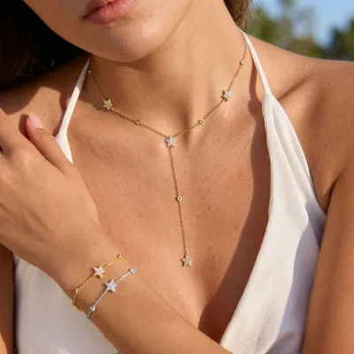 Fashion Women's Star-shaped Zirconia Design Necklace and Bracelet Set in Stainless Steel - Factory Wholesale for Sale