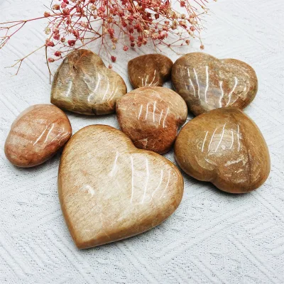 Wholesale Pink Moonstone Heart With Flash Healing Crystal Hearts for Meditation and Decoration