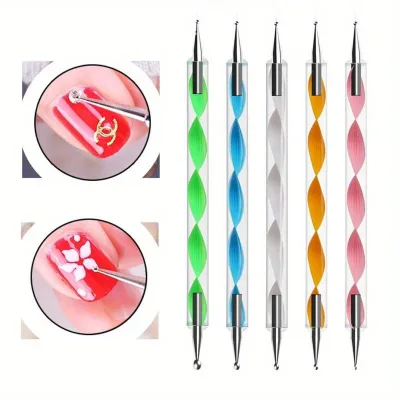 Nail Pen Set , 5pcs Acrylic Double Head Drill Pen Screw Rod Set Drill Needle Stick Pen Dot