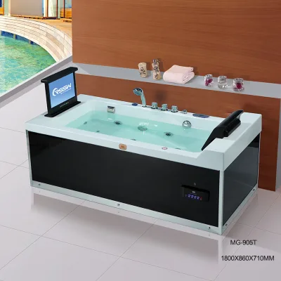 Acrylic Whirlpool Spa Led on the Bottom Rectangular Bathtub with Soaking Function for Hotel Use and with DVD Watch MG-905T