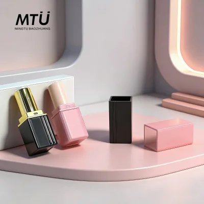 Premium Plastic Square Tube Cosmetic Packaging Lip Balm Container Custom Logo Flip Top Cap Hot Stamping