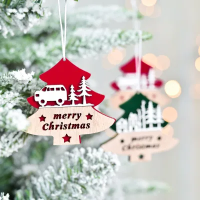 Wholesale Small Flocking Plastic Christmas Hanging Antler Ornaments 7*8cm Round Jacquard Printed Christmas Tree Pendant