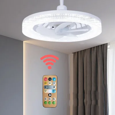 Modern Decorative Indoor Intelligent Remote 3 Color Changeable Dimming Wind Speed Control 45W LED Fan Light E27