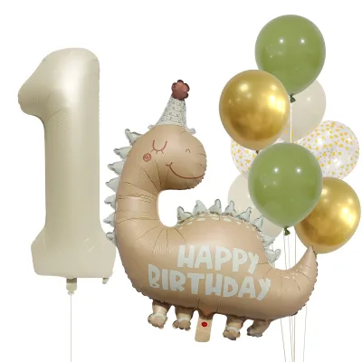 New Milky-White Retro Matte Cartoon Animal Dinosaur Foil Balloon Set for Birthday Party Decorations