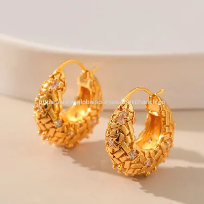 New arrival fashion trend Hoop drop earrings for girls women retro ear jewelry with zircon design gold hoop earrings