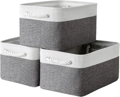 Large 3-Piece Foldable Fabric Storage Basket with Shelves and Blocks for Clothing Organization (White Gray)